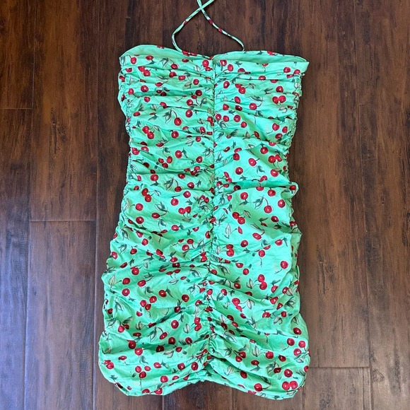 NWOT WAYF Noa Ruched Halter Mini Dress in Mint Cherry Julip - Picture 6 of 10